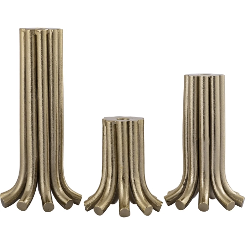 Contour Candleholder 3 Piece Set in Aged Brass Aluminum
