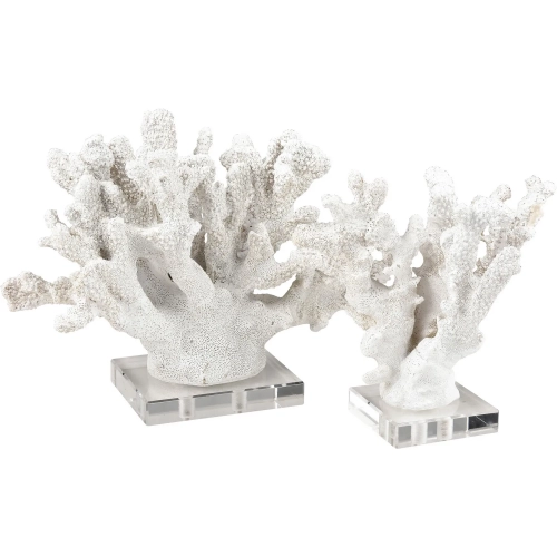 Coral Sculpture 2 Piece Set in White Resin & Clear Acrylic