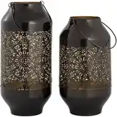 Culler Lantern 2 Piece Set in Perforated & Gold Iron