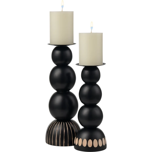 Dana Candleholder 2 Piece Set in Black, Tan & Beige Wood