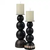 Dana Candleholder 2 Piece Set in Black, Tan & Beige Wood