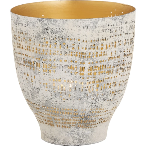 Delmont Candleholder in White Wash, Gray & Gold Iron