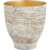 Delmont Candleholder in White Wash, Gray & Gold Iron