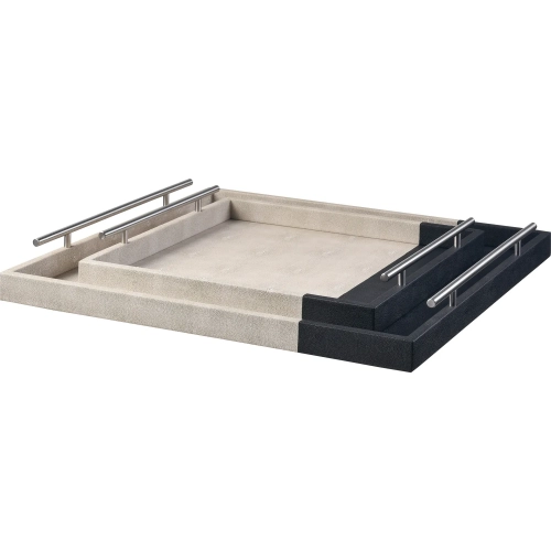 Dove Tray 2 Piece Set in Khaki & Black Faux Shagreen