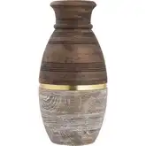 Dunn Vase in Brown Wood, White Washed Wood & Brass