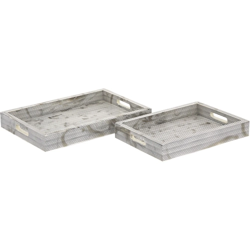 Eaton Etched Tray 2 Piece Set in White & Black Resin
