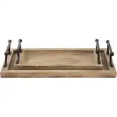 Ellwood Tray 2 Piece Set in Natural Mahogany Wood & Black Iron