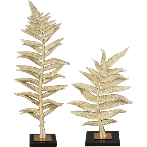 Fern Sculpture 2 Piece Set in Gold Resin & Black Marble Resin