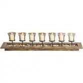 Firenza Candleholder Centerpiece in Natural Wood, Dark Bronze & Clear Glass