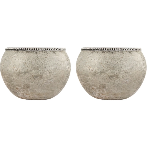 Forever Ball Vase 2 Piece Set in Antiqued Silver Glass & Crystal