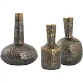 Fowler Vase 2 Piece Set in Patinated Brass & Light Blue Iron
