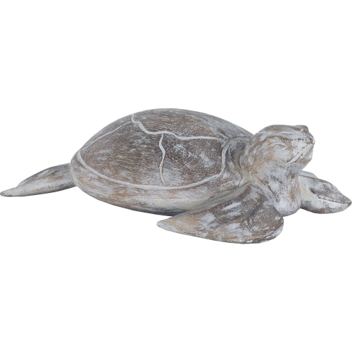 Galapagos Decorative Turtle Sculpture in White Washed Albasia Wood