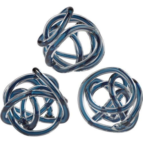 Glass Knot Sculpture 3 Piece set in Navy Blue