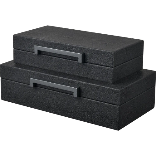 Grackle Decorative Box 2 Piece Set in Black Vegan Leather