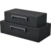 Grackle Decorative Box 2 Piece Set in Black Vegan Leather