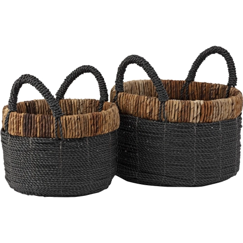 Granada Basket 2 Piece Set in Black & Natural Rattan
