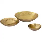 Greek Key Decorative Bowl 3 Piece Set in Antique Brass Iron