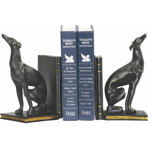 Greyhound Bookend 2 Piece Set in Black Resin