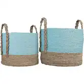 Grove Basket 2 Piece Set in Natural & Light Blue Seagrass