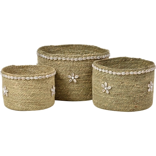 Hanks Basket 3 Piece Set in Natural Seagrass & Shell