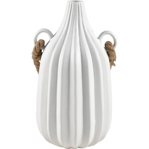 Harding Vase in Matte White Earthenware & Natural Rope