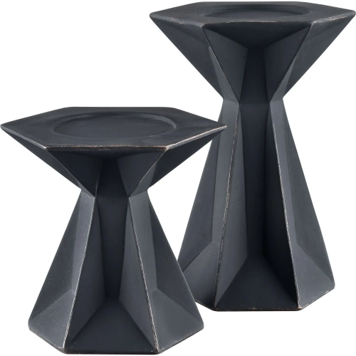 Harper Candleholder 2 Piece Set in Black Resin