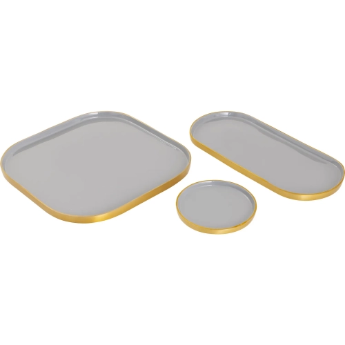Harward Tray 3 Piece Set in Gray Enamel & Brushed Brass