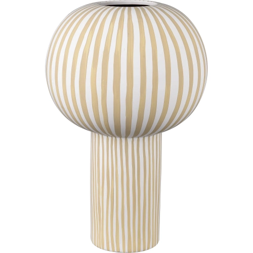 Hawking Striped Vase in White & Beige Ceramic
