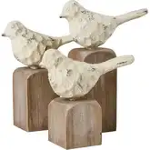 Higgins Bird Sculpture 3 Piece Set in Aged Cream Metal & Natural Wood