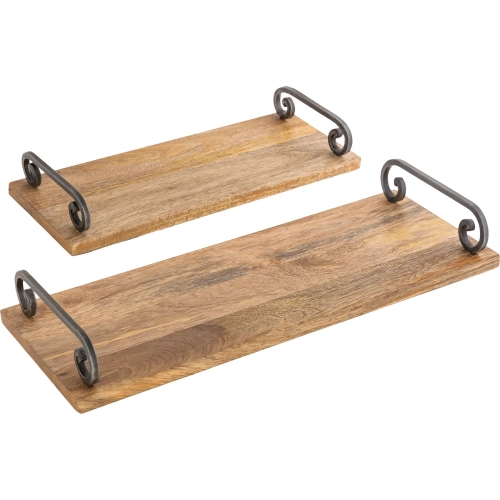 Highland Tray 2 Piece Set in Natural Mahogany & Black Iron