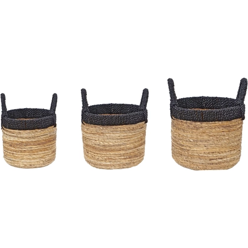 Holset Basket 3 Piece Set in Gray in Natural Banana Leaf & Vintage Black Fabric
