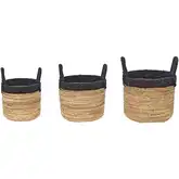 Holset Basket 3 Piece Set in Gray in Natural Banana Leaf & Vintage Black Fabric