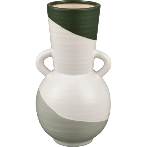 Joffe Vase in Dark Green, Light Green & White Ceramic