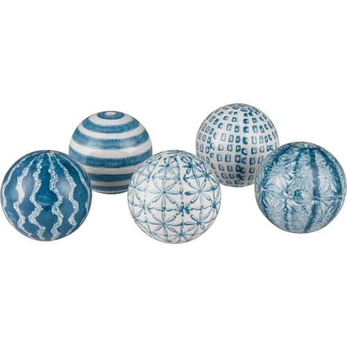 Lilith Orbs Sculpture 5 Piece Set in Blue & White Ceramic