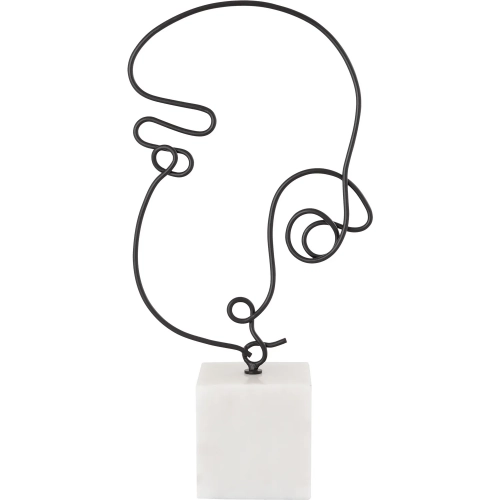 Line Sculpture in Matte Black Iron & White Marble