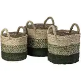 Maton Seagrass Basket 3 Piece Set in Natural & Green Seagrass