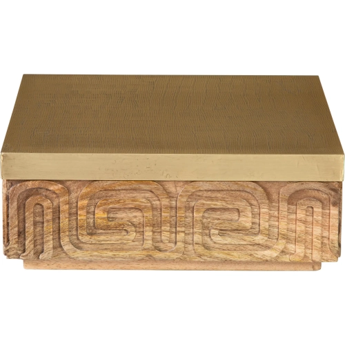Maze Decorative Box in Natural Mango Wood & Aged Brass