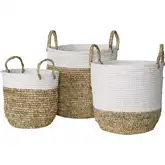 Melly Basket 3 Piece Set in Natural Seagrass & White Fabric