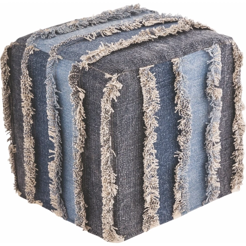 Mossley Pouf in Blue Cotton Fabric