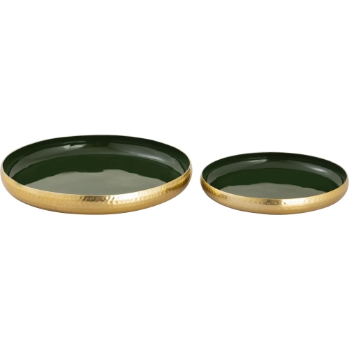 Nelson Tray 2 Piece Set in Dark Green Enamel & Polished Brass Aluminum