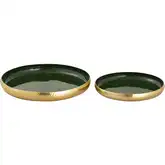 Nelson Tray 2 Piece Set in Dark Green Enamel & Polished Brass Aluminum