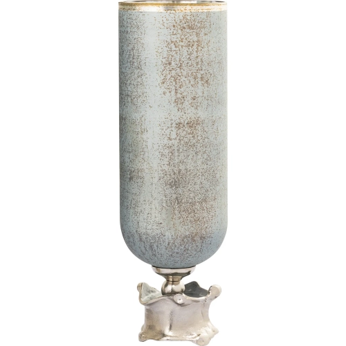 Oasis Vase in Frosted Blue Glass & Nickel Aluminum