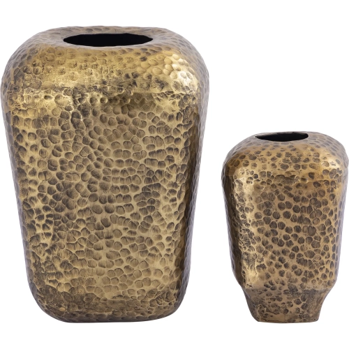 Organic Vase 2 Piece Set in Hammered Aged Brass Aluminum