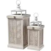 Paley Lantern 2 Piece Set in Weathered White Wood, Bamboo & Metal