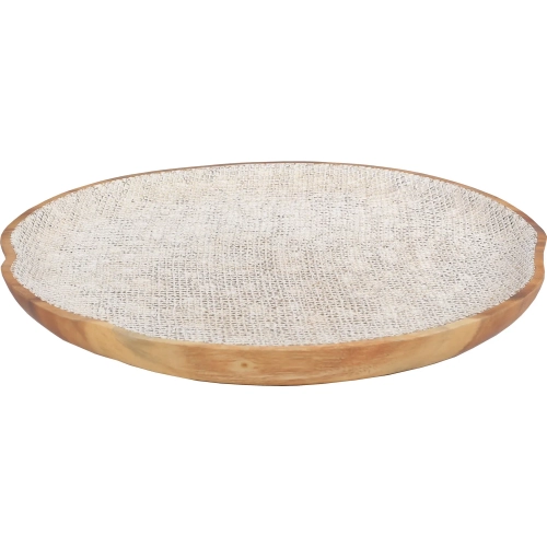 Paulson Decorative Plate in Wood & White Linen