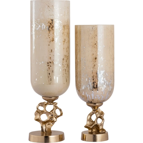 Radner Hurricane 2 Piece Set in Antique Cream Mercury Glass & Gold Iron