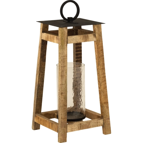 Ridgetop Lantern in Natural Mango Wood, Black Aluminum & Glass