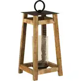 Ridgetop Lantern in Natural Mango Wood, Black Aluminum & Glass