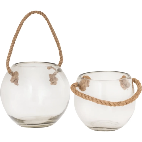 Rusa Candleholder 2 Piece Set in Clear Glass & Natural Jute