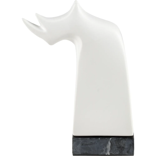 Serengeti Rhino Sculpture in Matte White Ceramic & Black Marble